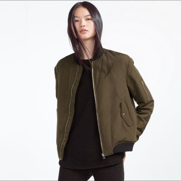 EUC Zara Olive Green Bomber Jacket - Picture 3 of 9